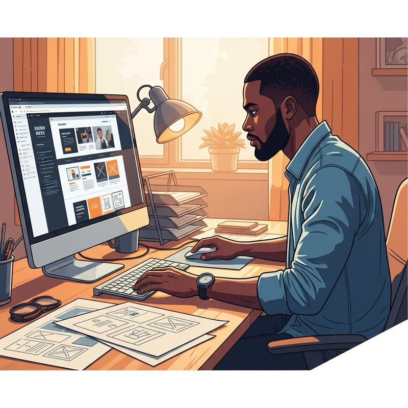 Confident African Man Engages in Web Development | Web Design Confident African Man Engages in Web Development | Web Design