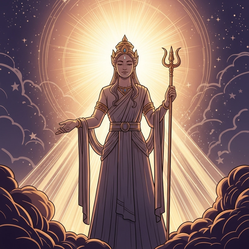 Divine Avatar of Beauty in Mythological Scene Divine Avatar of Beauty in Mythological Scene