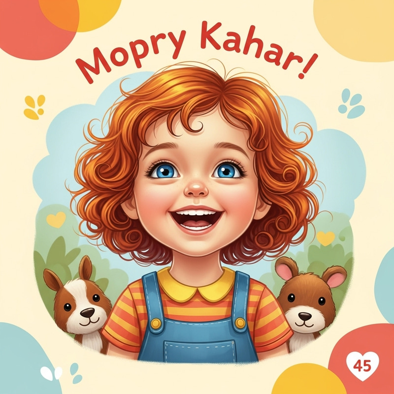 Joyful Preschool Girl with Red Curly Hair and Blue Eyes