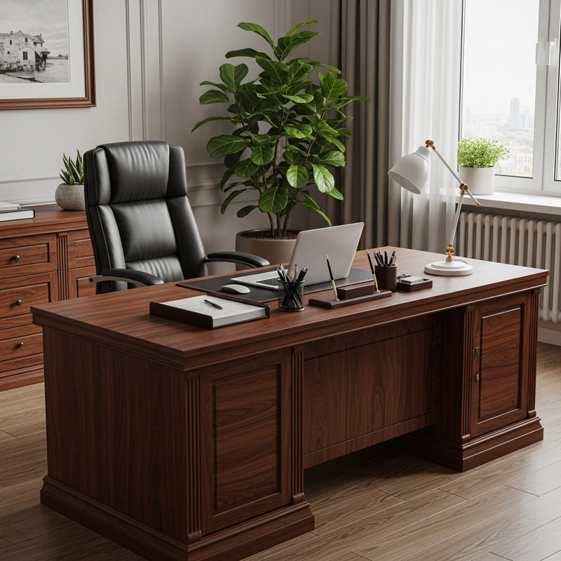 Professional Office Desk with Mahogany Wood | Plant Decor Professional Office Desk with Mahogany Wood | Plant Decor