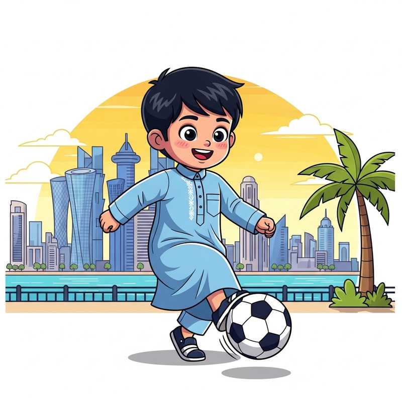 Qatari Child Cartoon Digital Illustration Qatari Child Cartoon Digital Illustration