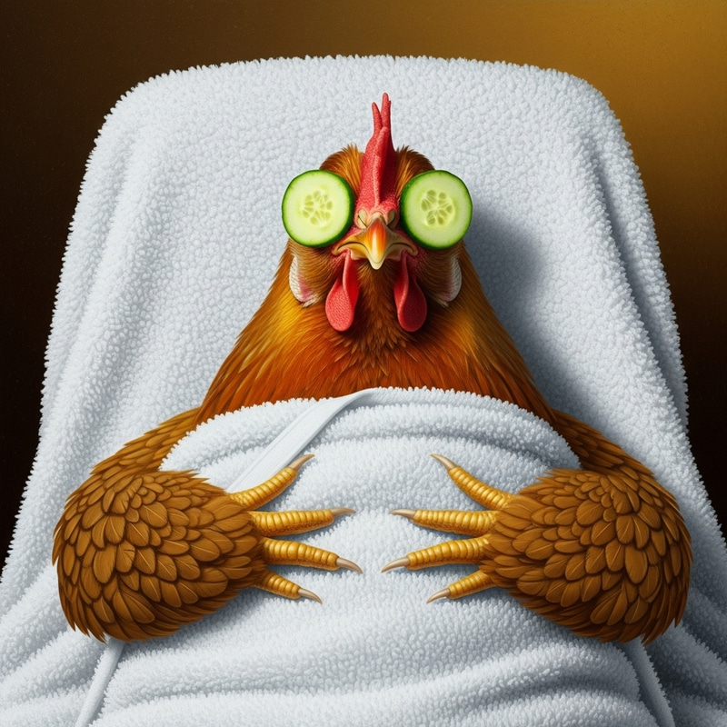 Whimsical Surrealist Chicken Spa Experience | Artistic Image