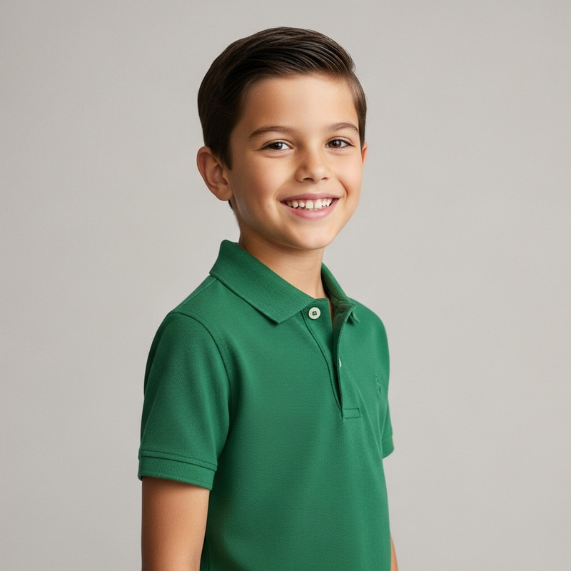 Young Boy in Green Lacoste-Inspired Polo Shirt Young Boy in Green Lacoste-Inspired Polo Shirt