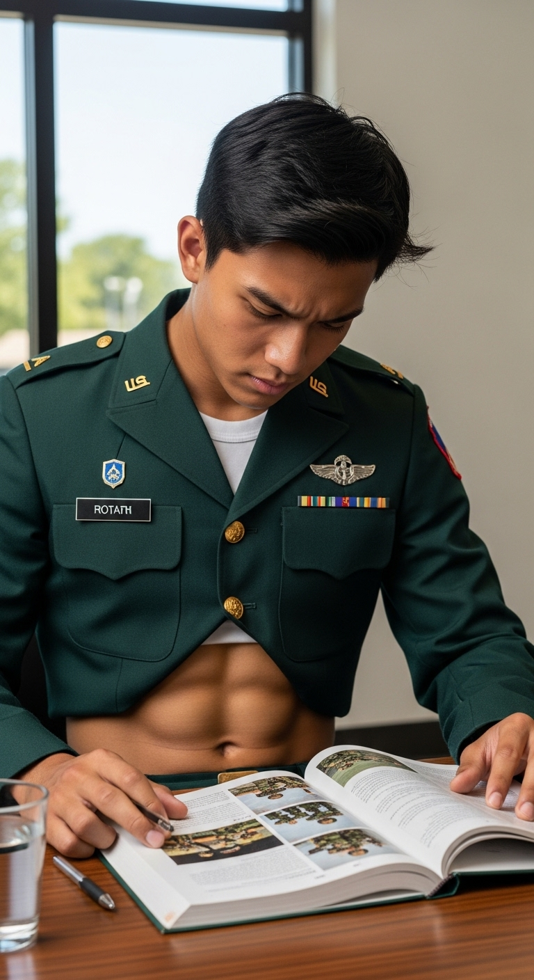 Determined Thai Teenage Boy in ROTC Uniform Studying Soldier Activities Determined Thai Teenage Boy in ROTC Uniform Studying Soldier Activities