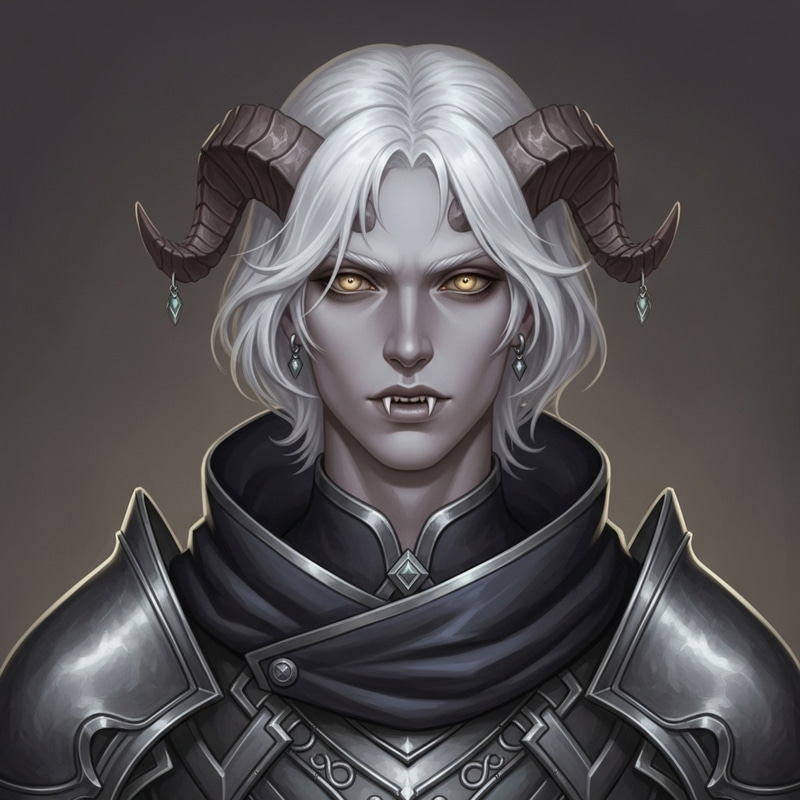 Captivating Tiefling with Light Grey Skin | Expressive Features Captivating Tiefling with Light Grey Skin | Expressive Features