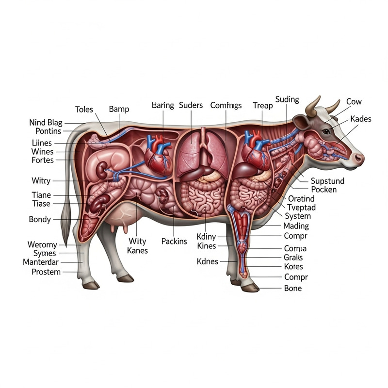 Cow Anatomical Illustration: Detailed Internal Organs View Cow Anatomical Illustration: Detailed Internal Organs View