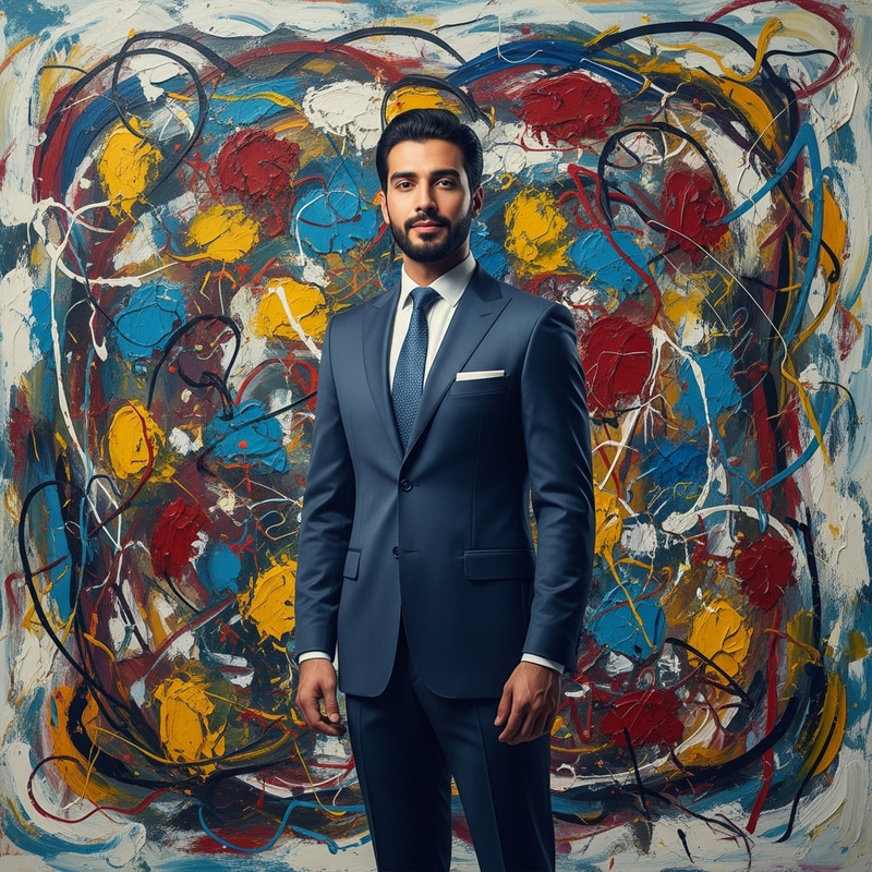 Middle-Eastern Businessman in Abstract Expressionism Style | Colorful Chaos Scene