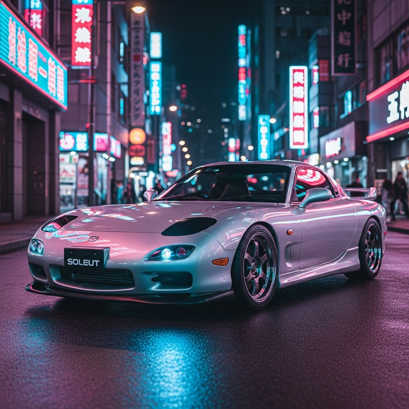 Sleek Mazda RX7 in Vibrant Urban Setting Sleek Mazda RX7 in Vibrant Urban Setting