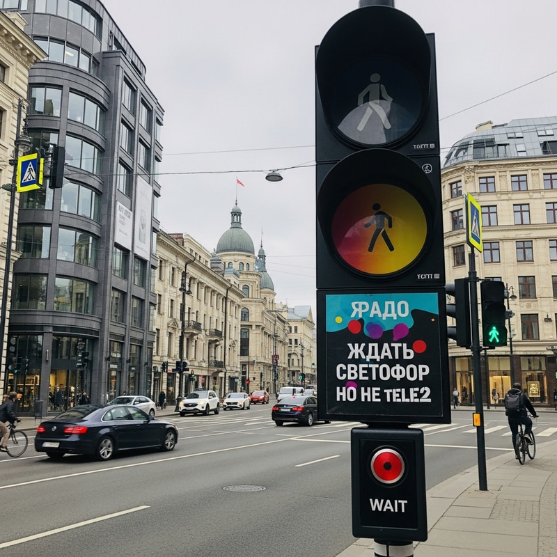 City Center Traffic Light: 'Wait' Button in Urban Setting City Center Traffic Light: 'Wait' Button in Urban Setting