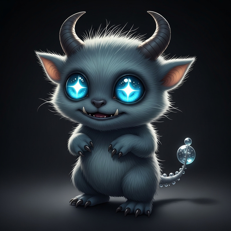 Cute Small Monster with Sparkling Eyes and Fluffy Hair Cute Small Monster with Sparkling Eyes and Fluffy Hair