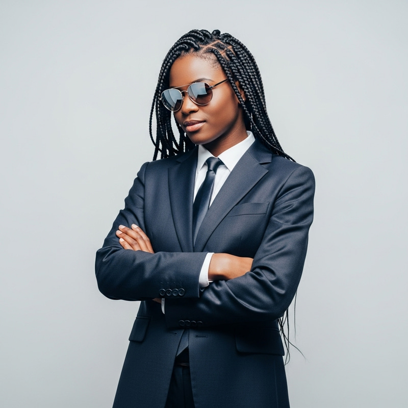 Stylish Black Girl in Business Suit with Braids | Confident Pose