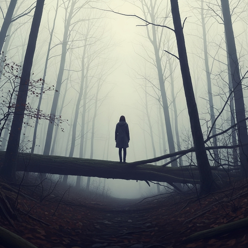 Enigmatic Figure in Ethereal Foggy Forest: Impressionist Solitude Enigmatic Figure in Ethereal Foggy Forest: Impressionist Solitude