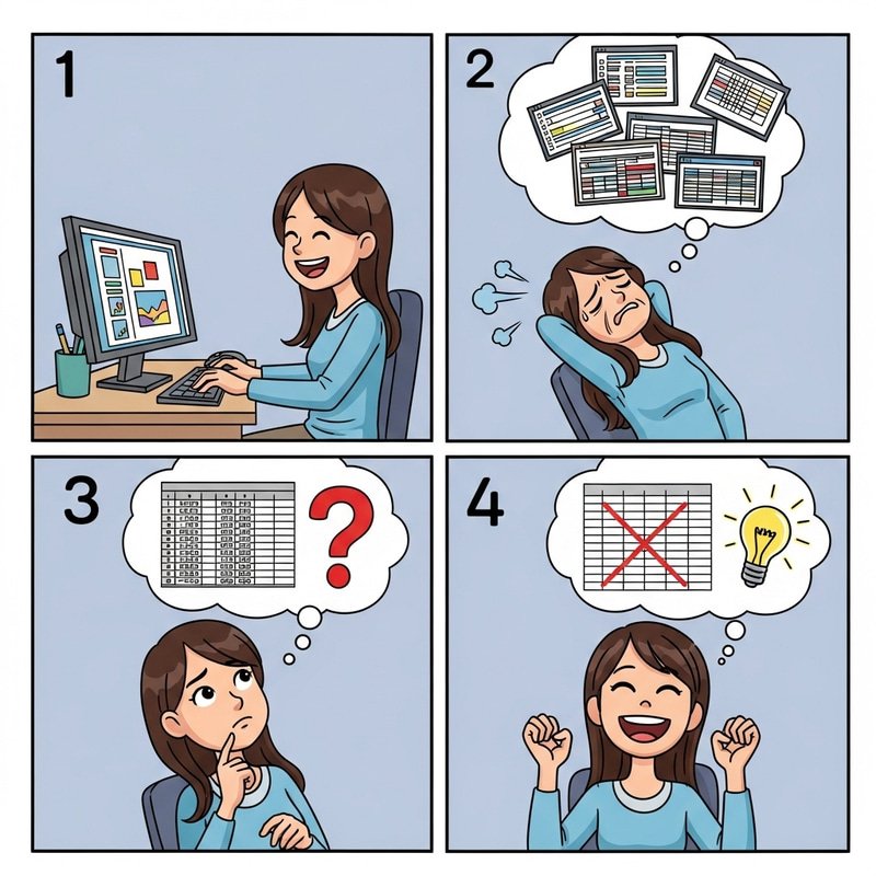 Brunette Girl's Emotional Journey: From Computer Work to Brilliant Idea