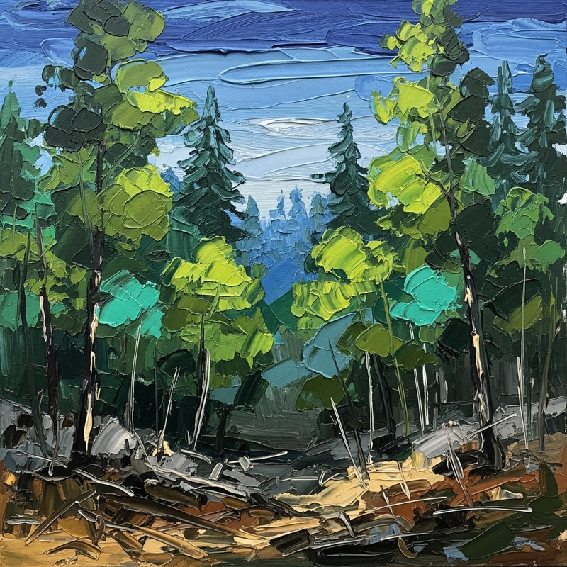 Abstract Forest Painting in Expressionist Style