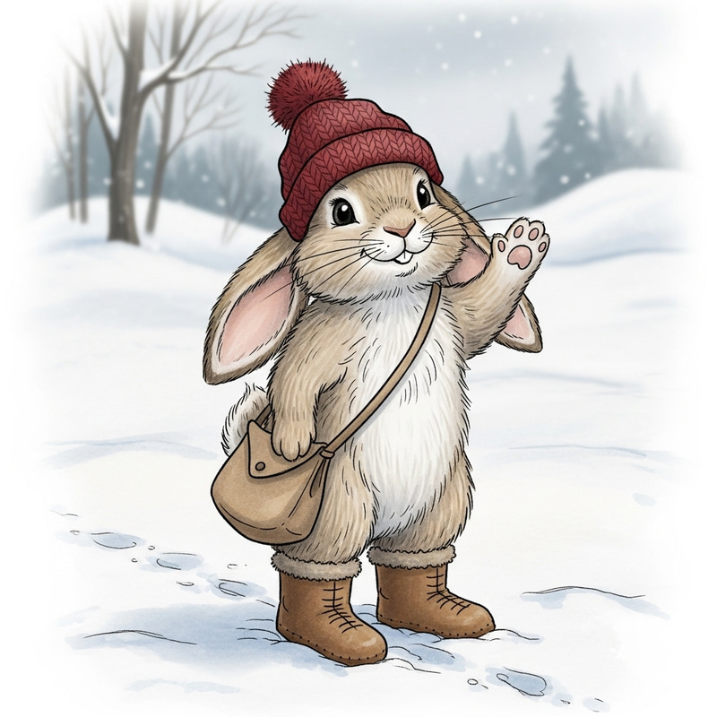 Cute Rabbit in Snowy Scene | Winter Bunny Illustration Cute Rabbit in Snowy Scene | Winter Bunny Illustration