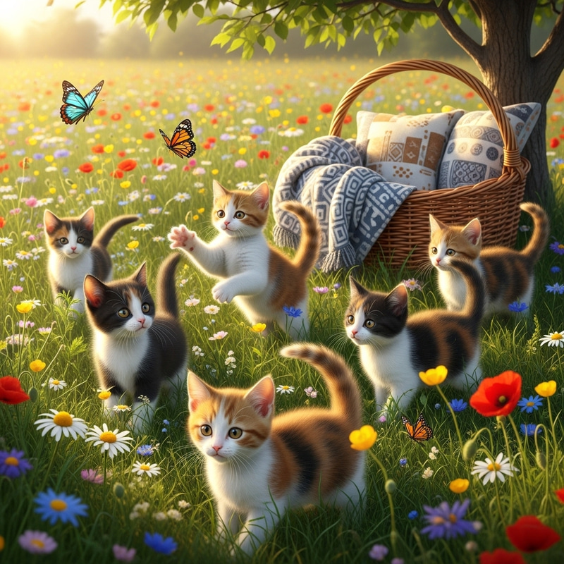 Cute Kittens Playing in Meadow | Adorable Cats and Butterflies