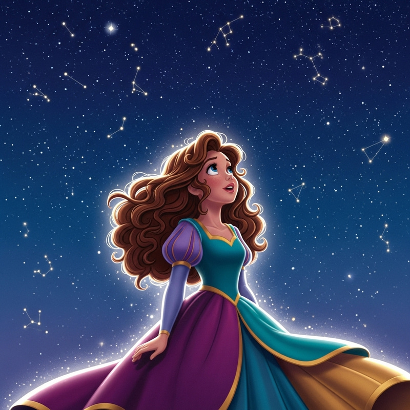 Disney-Style Girl Under Sparkling Starry Night Sky Disney-Style Girl Under Sparkling Starry Night Sky