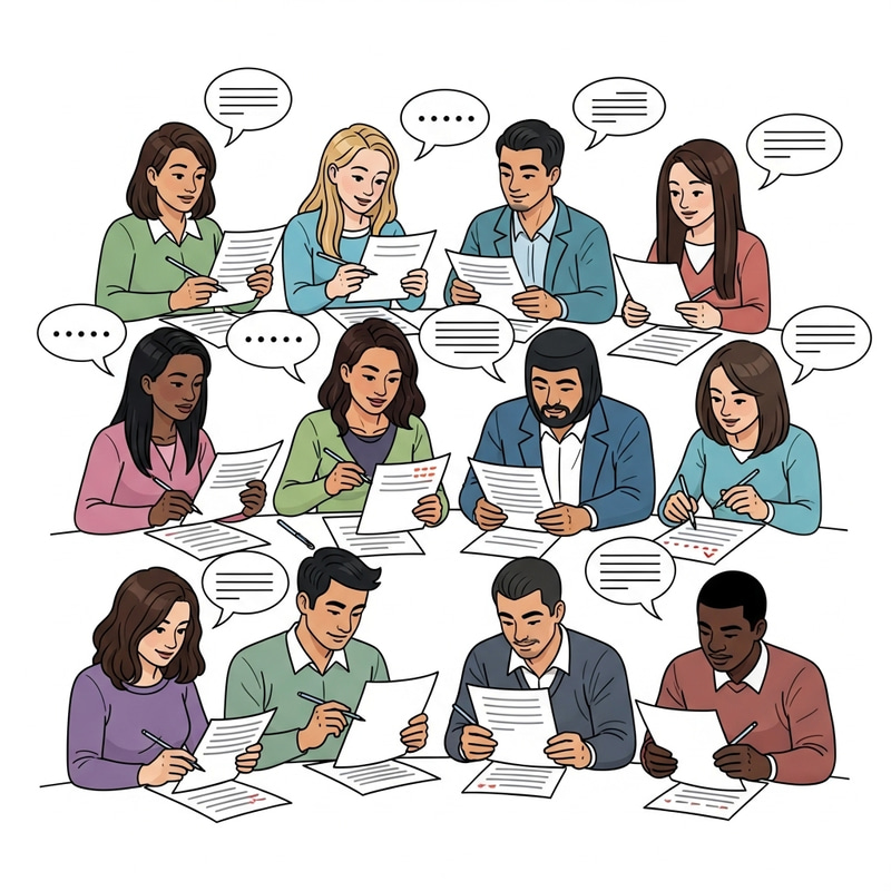 Diverse Social Work Students in Classroom Engaged in Peer-Review