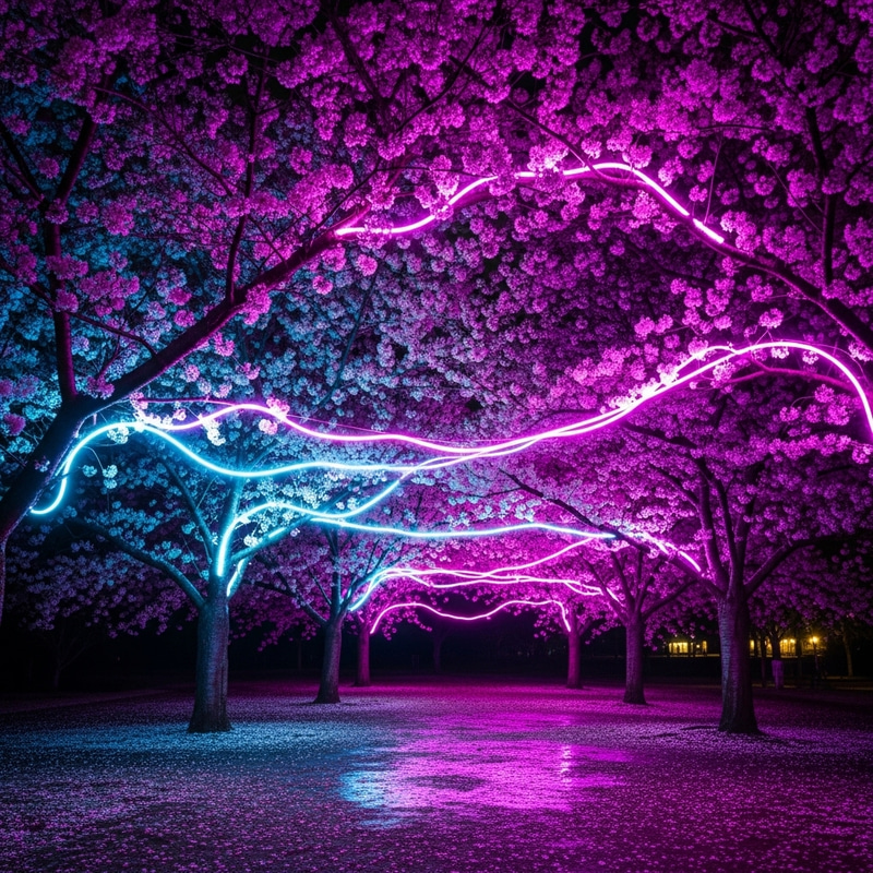 Enchanting Cherry Blossoms Captivated by Neon Lights Enchanting Cherry Blossoms Captivated by Neon Lights
