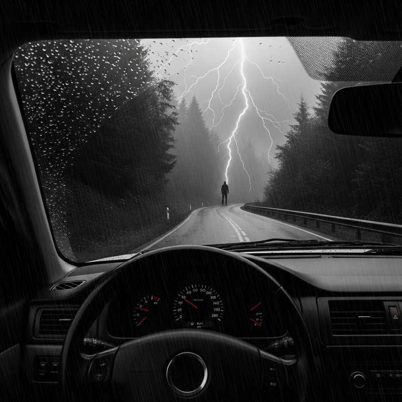 Stormy Night on Desolate Road: Isolated Monochrome Scene Stormy Night on Desolate Road: Isolated Monochrome Scene