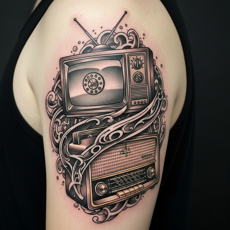 Vintage TV and Radio Tattoo Design Vintage TV and Radio Tattoo Design