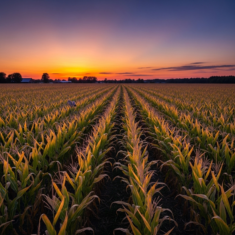 Vibrant Cornfield Sunset: Stunning Farm Landscape