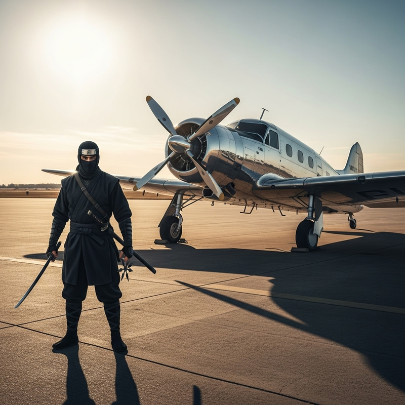 Ninja and Airplane: A Unique Adventure Scene Ninja and Airplane: A Unique Adventure Scene