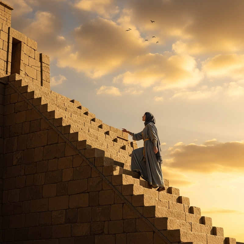 Chaldean Princess Ascending Assyrian Ziggurat | Heavenly Reach Chaldean Princess Ascending Assyrian Ziggurat | Heavenly Reach
