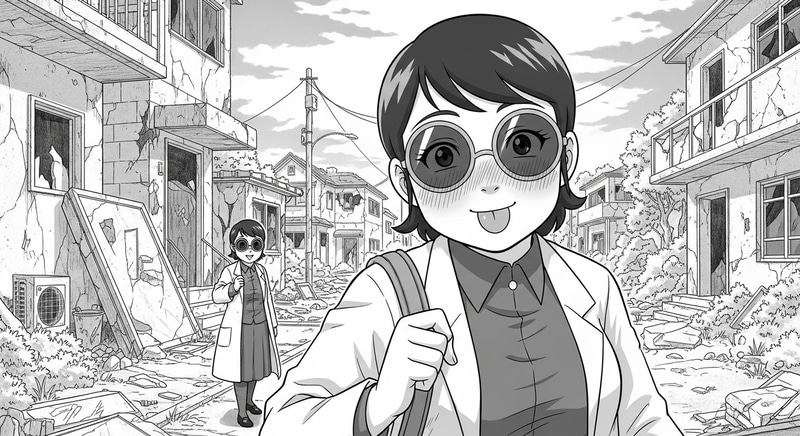 Monochrome Urban Post-Apocalyptic Anime Girl Scientist | 90s Artstyle