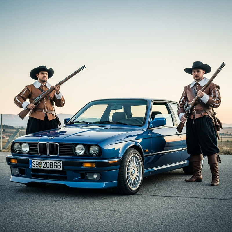 Blue BMW 325is with Musketeers Blue BMW 325is with Musketeers