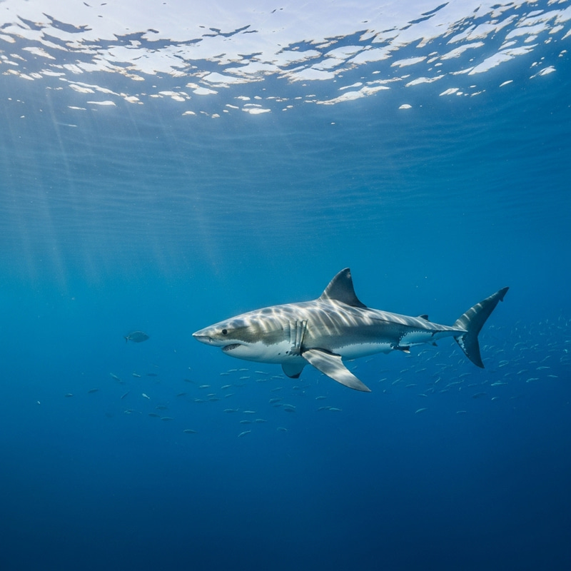 Majestic Shark in Open Ocean Majestic Shark in Open Ocean