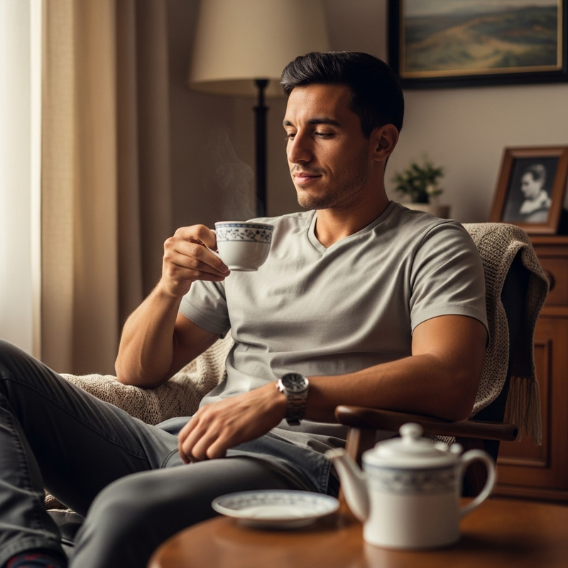 Cristiano Ronaldo Enjoying Tea in a Cozy Living Room Cristiano Ronaldo Enjoying Tea in a Cozy Living Room