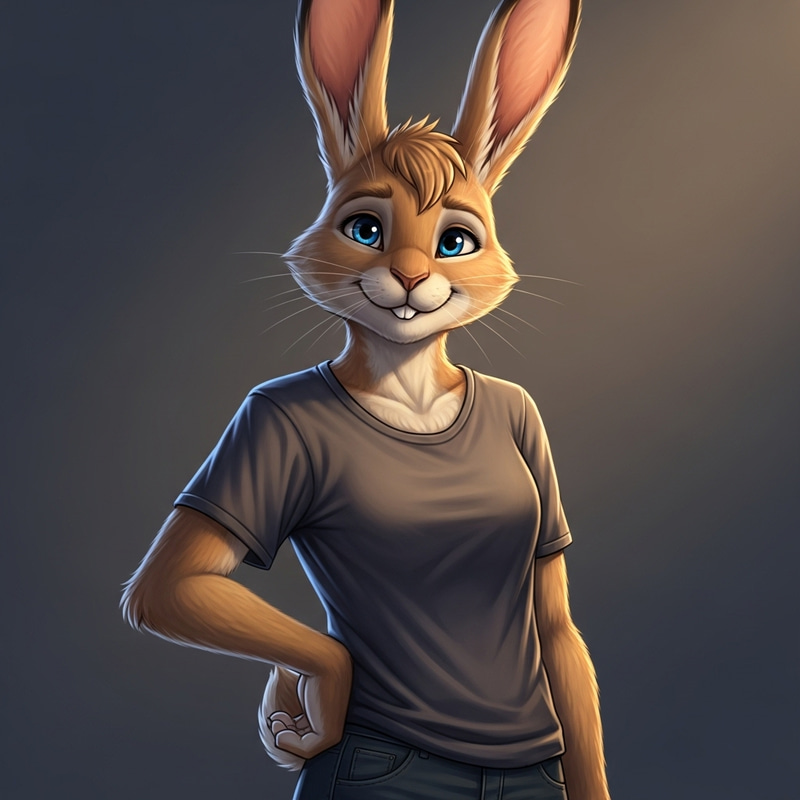 Realistic Humanoid Bunny Character Design with Tan Fur and Blue Eyes Realistic Humanoid Bunny Character Design with Tan Fur and Blue Eyes