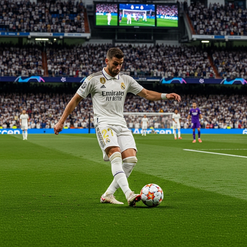 Talented Soccer Player in Real Madrid Jersey Drawing | Stadium Scene