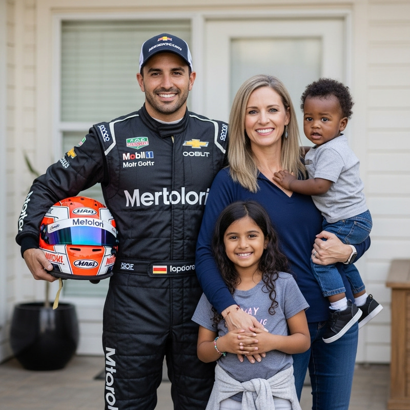 Diverse Family Portrait With Race Car Driver Father
