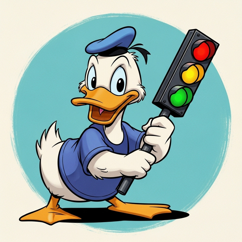 Playful Farfetch'd with Vibrant Traffic Signal