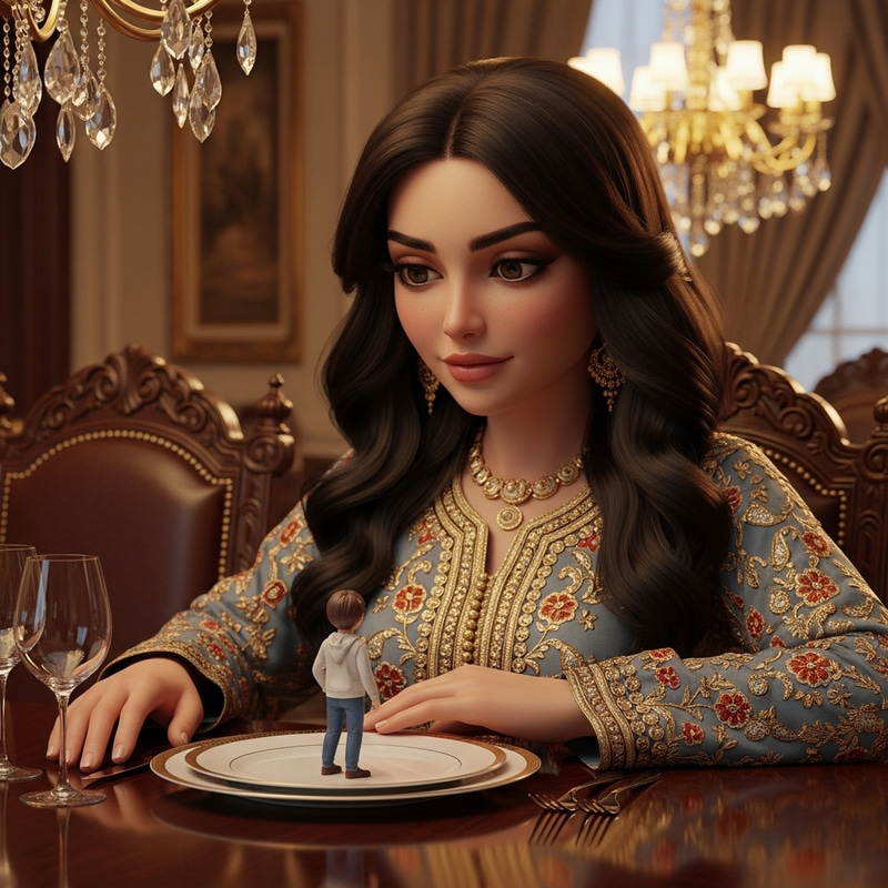 Colossal Arabian Woman with Toy Boy - Giantess's Endearing Display