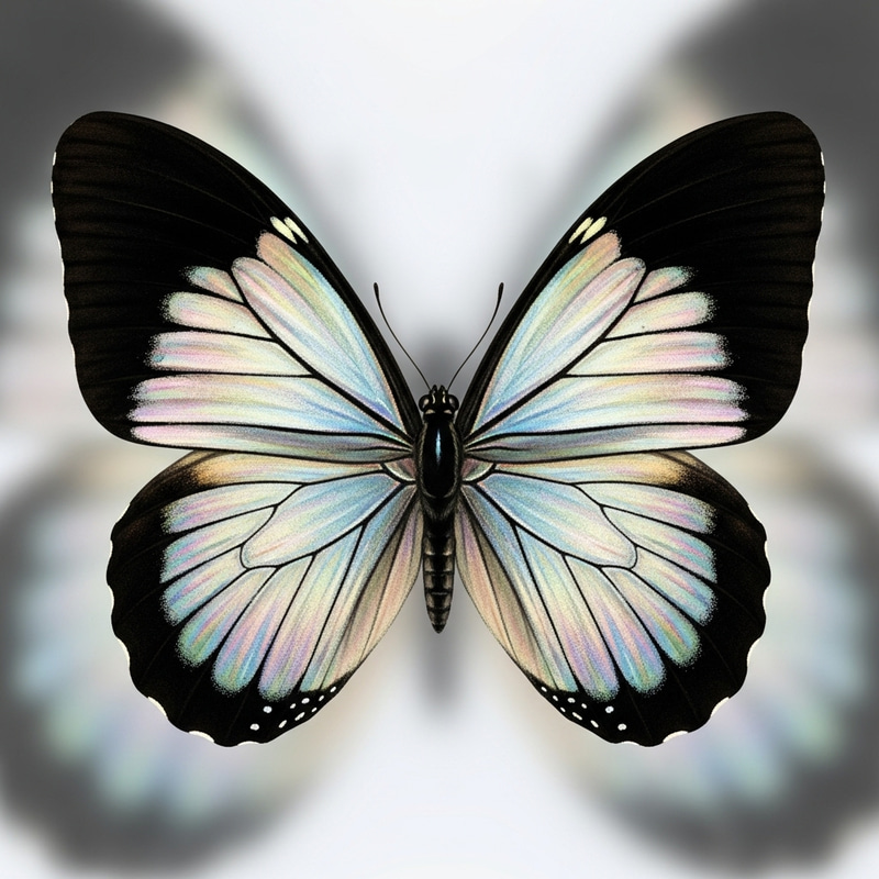 Pearl Iridescent Butterfly with Black Edges - Illustrated
