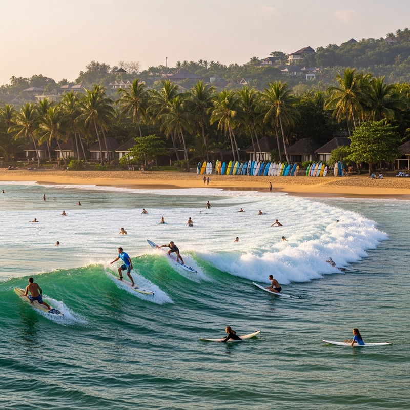 Surfers Paradise: Colorful Sky and Diverse Surfers Surfers Paradise: Colorful Sky and Diverse Surfers