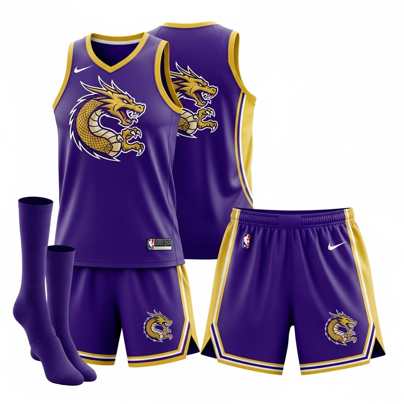 Dragon-Themed Purple and Gold Basketball Uniform Dragon-Themed Purple and Gold Basketball Uniform