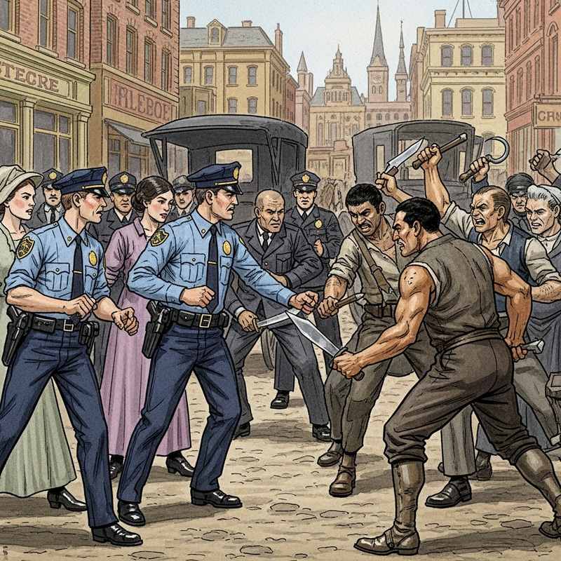 1900s Police Confront Brutal Thugs in Downtown 1900s Police Confront Brutal Thugs in Downtown