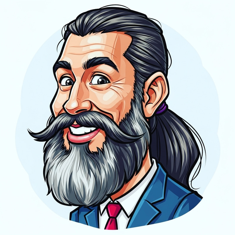 Stylish Man with Long Grey Beard and Ponytail