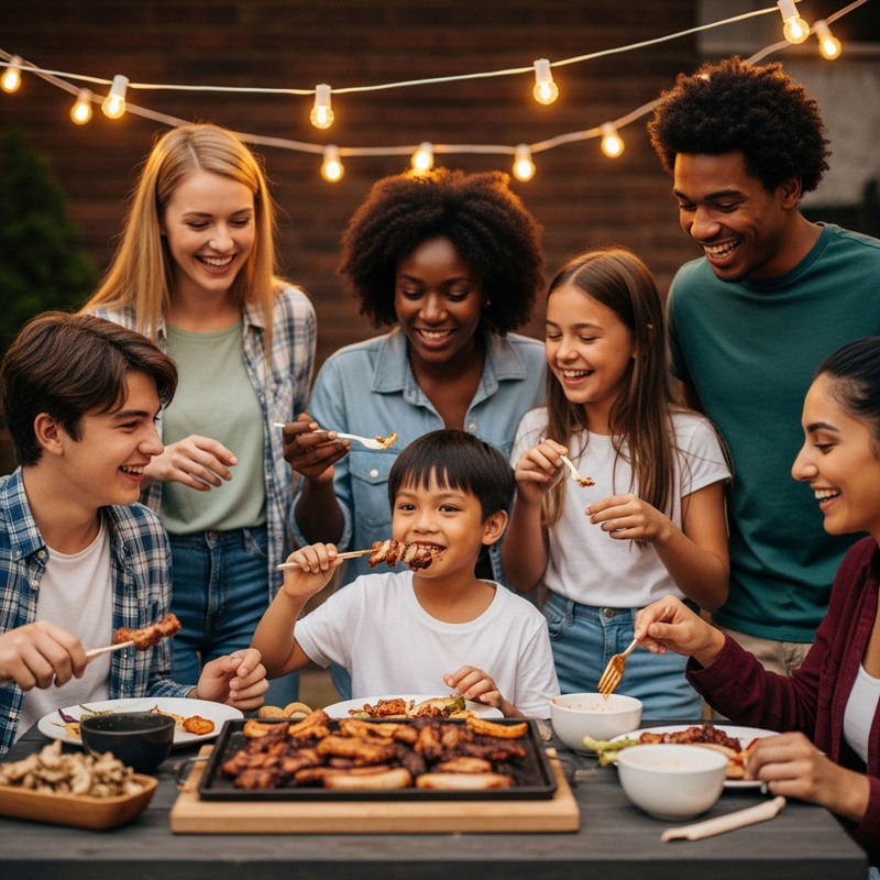 Filipino Kid Enjoying Samgyupsal with Friends