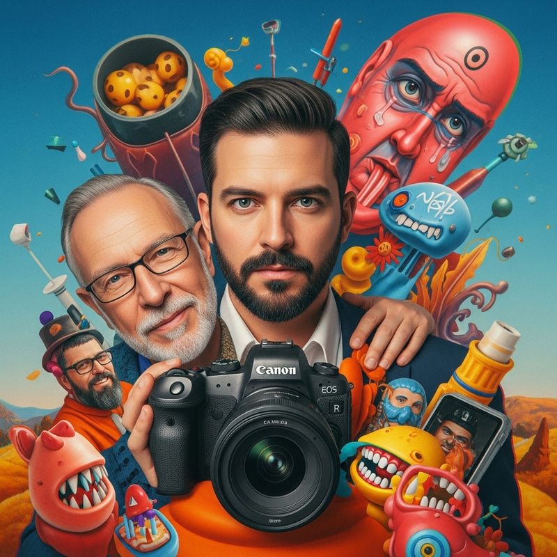 Vibrant Surrealist Artwork: Man's Emotional Struggle & Addictions