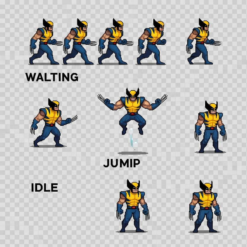 Pixelated Logan (Wolverine) Sprite Sheet - 2D Animations
