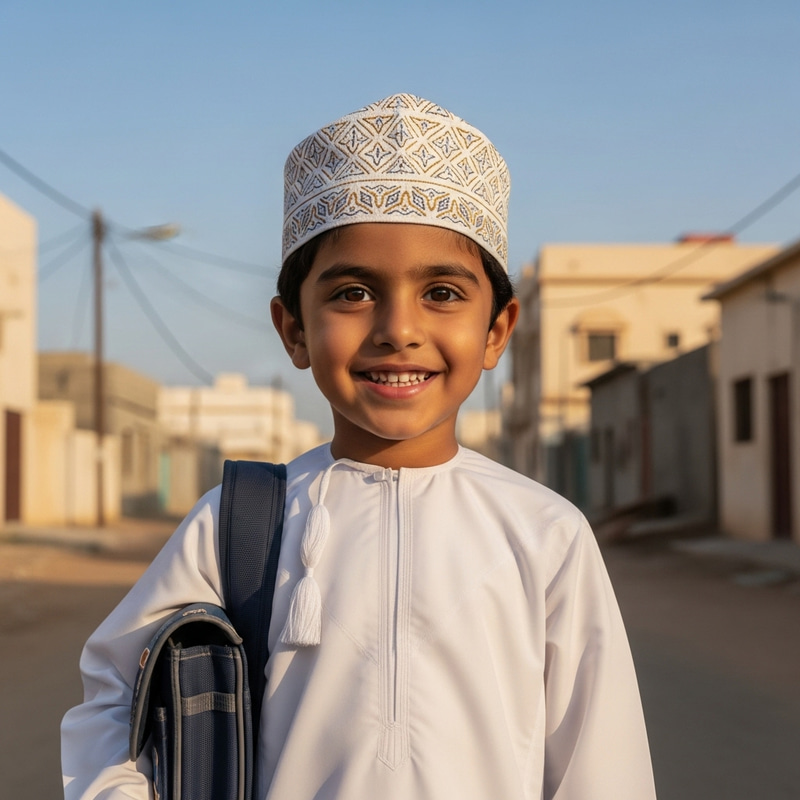 Omani Student Ready for School | Peaceful Setting Omani Student Ready for School | Peaceful Setting