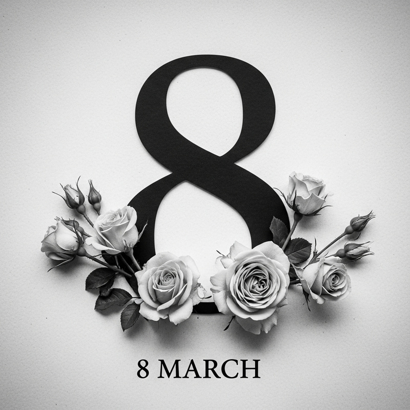 Stark Contrast: Rose Flowers & Number 8 in Monochrome Palette Stark Contrast: Rose Flowers & Number 8 in Monochrome Palette