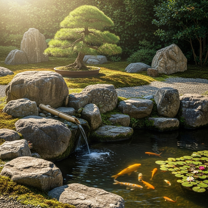 Tranquil Rock Garden: Serene Harmony in Morning Sunlight Tranquil Rock Garden: Serene Harmony in Morning Sunlight