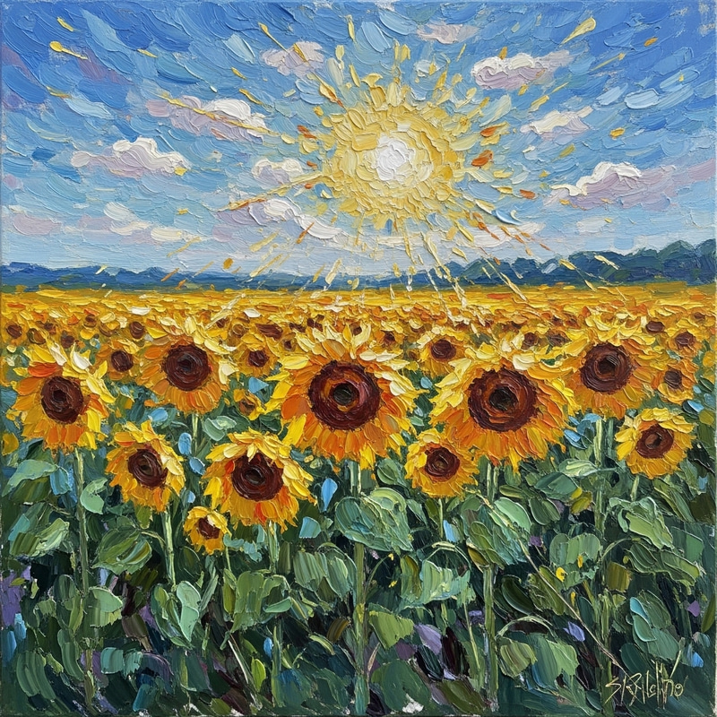 Sunflower Field in Impressionism Style Sunflower Field in Impressionism Style
