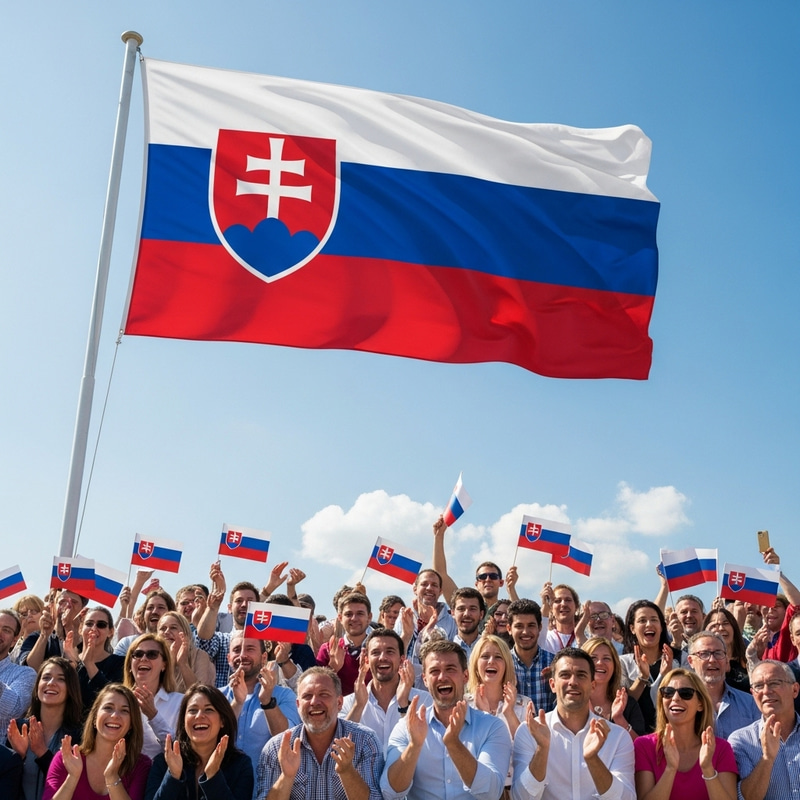 Vibrant Slovakia Flag with Applauding Multicultural Crowd Vibrant Slovakia Flag with Applauding Multicultural Crowd